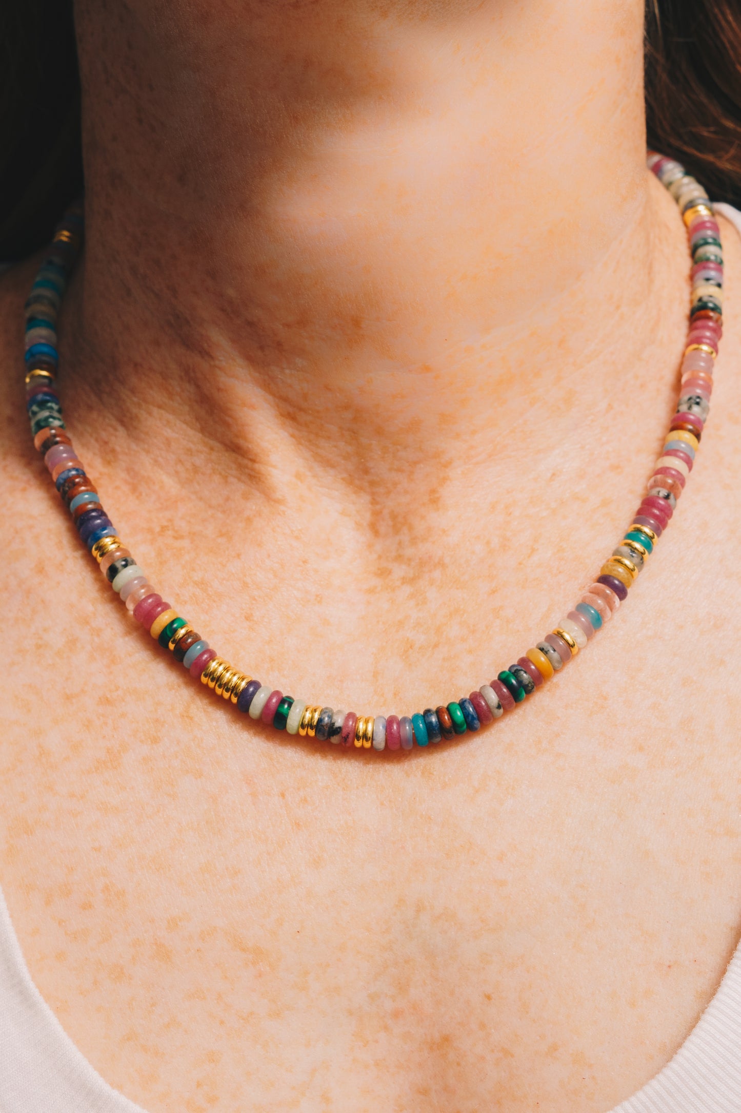 Multicolor Gemstone Necklace | Beaded Beauty,  Adjustable length | 18K Gold Plating