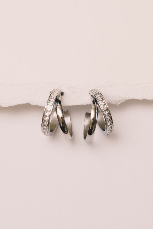 split hoop earrings with crystal accents closeup