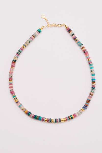 Multicolor Gemstone Necklace | Beaded Beauty,  Adjustable length | 18K Gold Plating