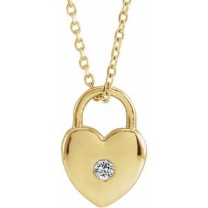 14k Gold Heart Cut Out Lock Pendant with 18'' Chain 