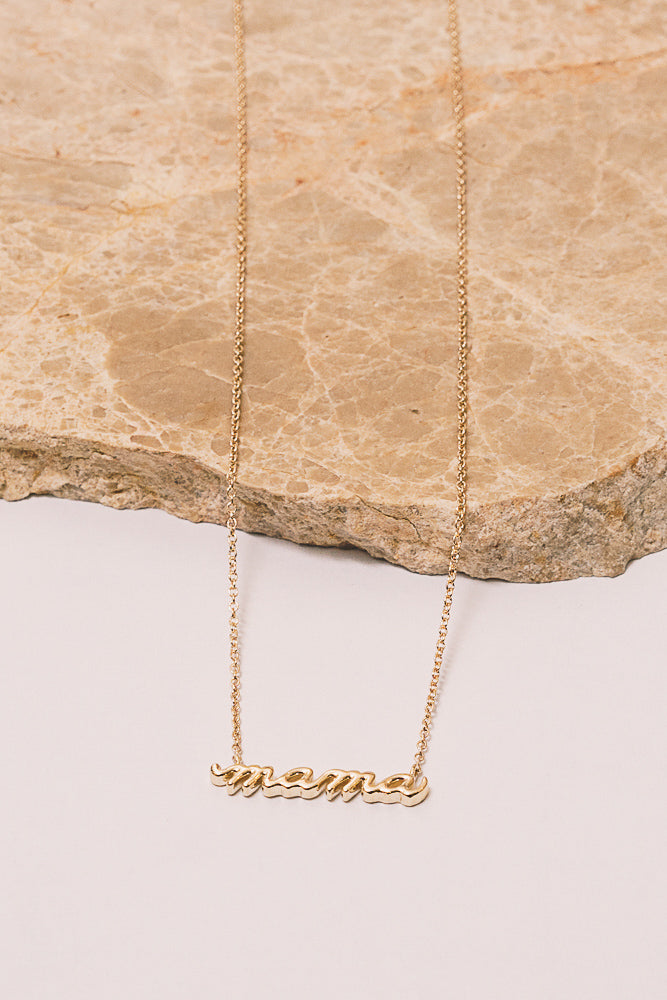 14K Solid Yellow Gold Mama Necklace, Diamond Mom Necklace, Mother's Day  Gift, Natural Diamond Necklace, Womens Necklace, Gold Necklace