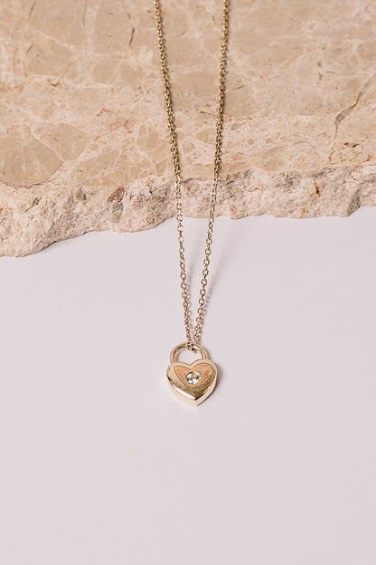 Heart Gold Necklace Lock and Key Necklace Dainty Heart Lock 